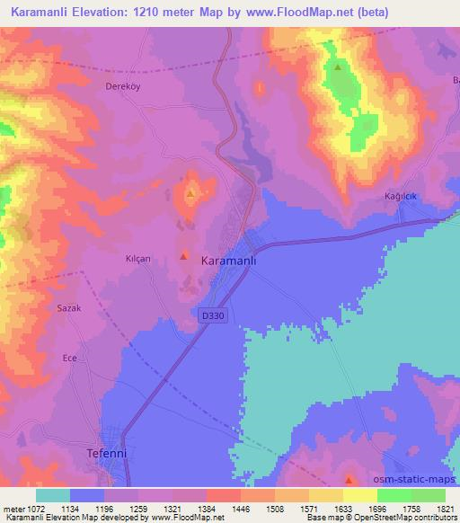 Karamanli,Turkey Elevation Map