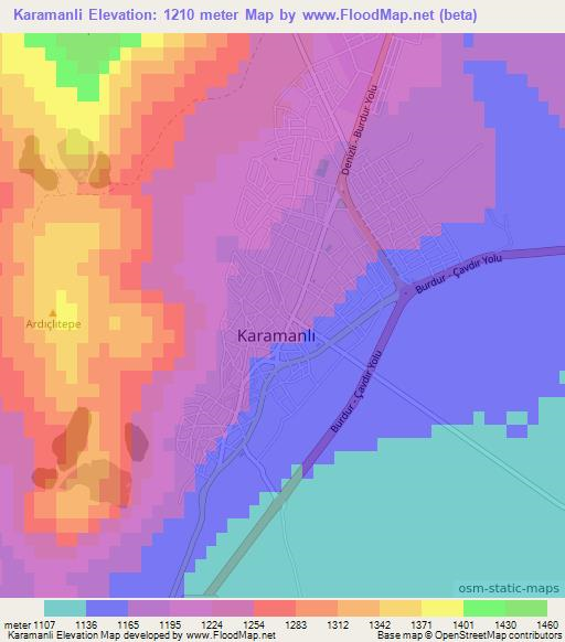 Karamanli,Turkey Elevation Map