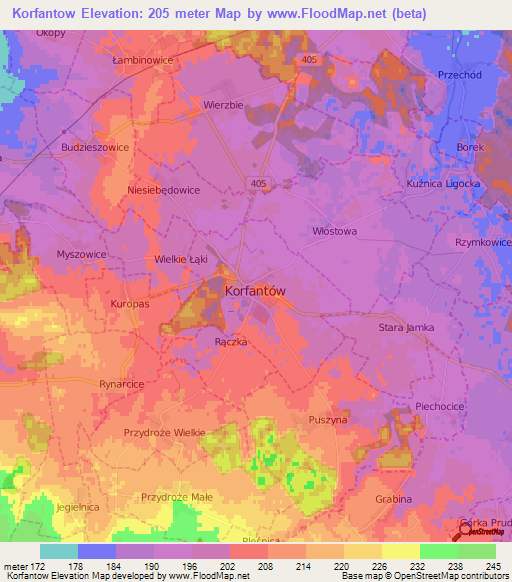 Korfantow,Poland Elevation Map