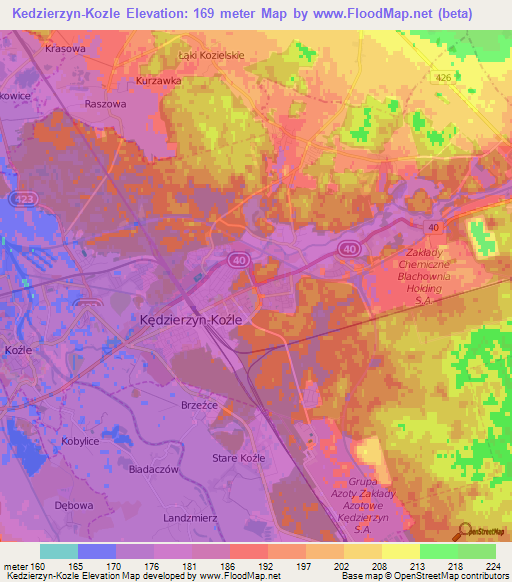 Kedzierzyn-Kozle,Poland Elevation Map