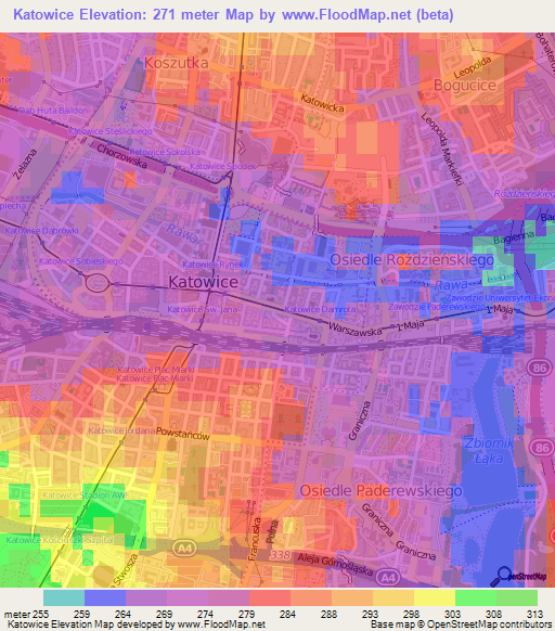 Katowice,Poland Elevation Map