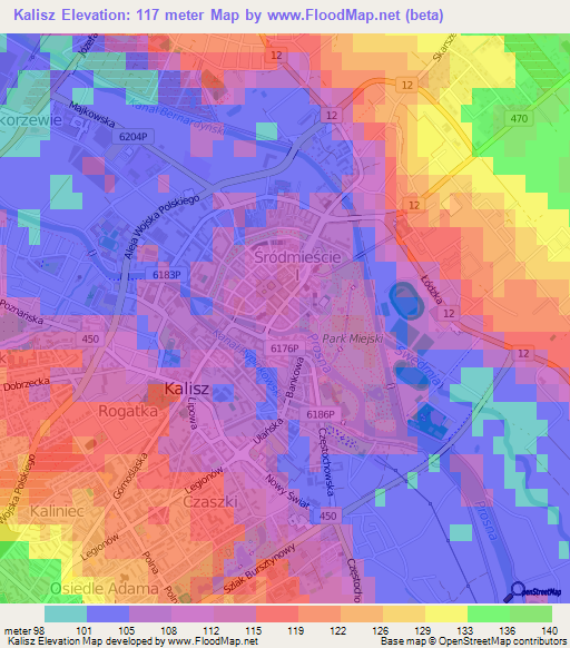 Kalisz,Poland Elevation Map