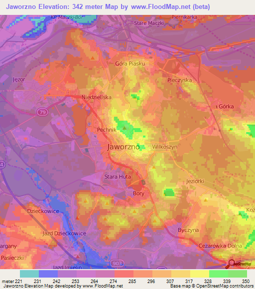 Jaworzno,Poland Elevation Map