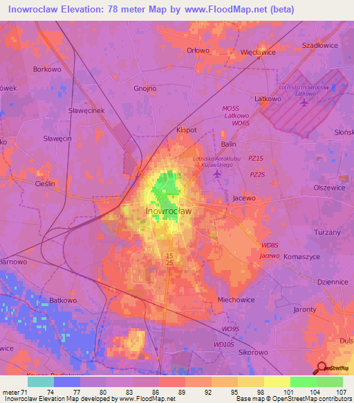 Inowroclaw,Poland Elevation Map