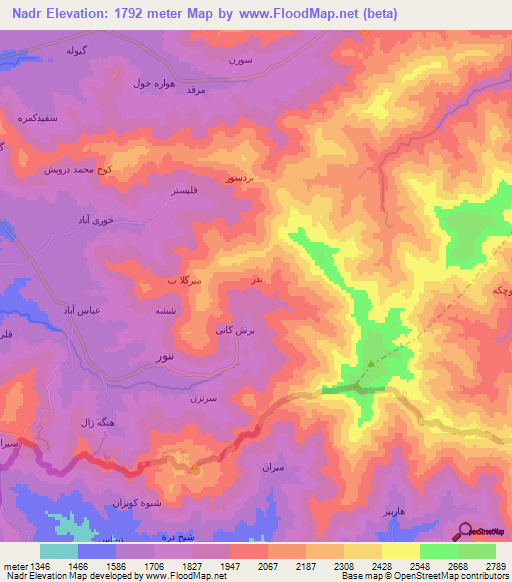 Nadr,Iran Elevation Map