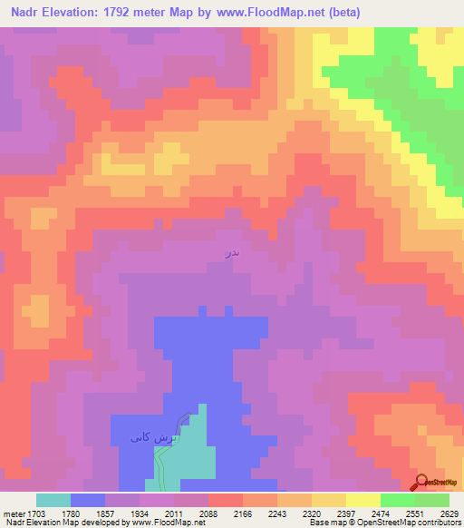 Nadr,Iran Elevation Map