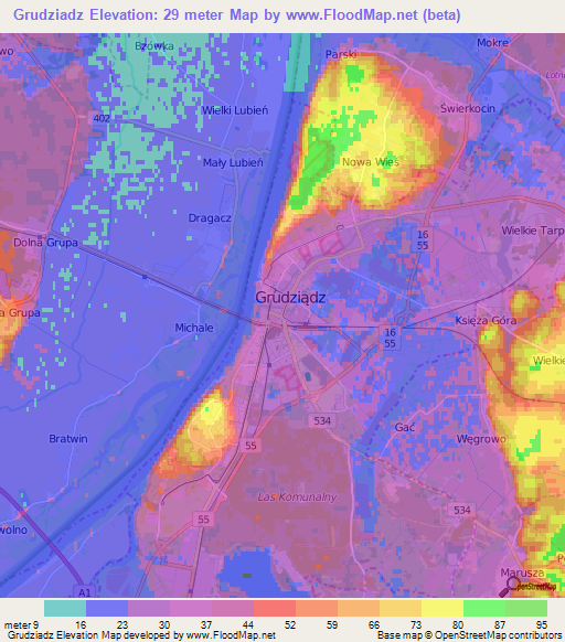Grudziadz,Poland Elevation Map