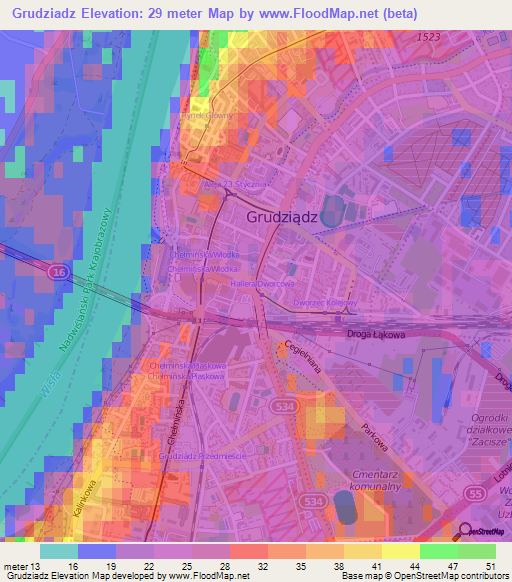 Grudziadz,Poland Elevation Map
