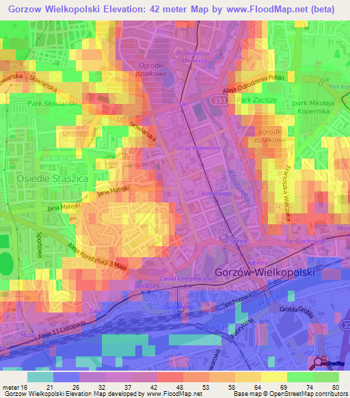 Gorzow Wielkopolski,Poland Elevation Map