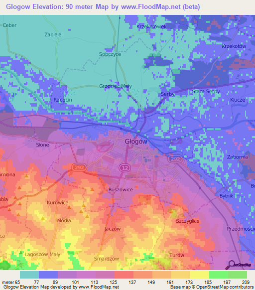 Glogow,Poland Elevation Map