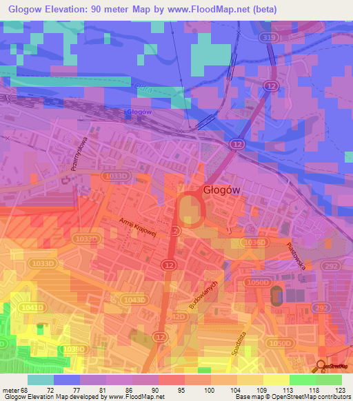 Glogow,Poland Elevation Map