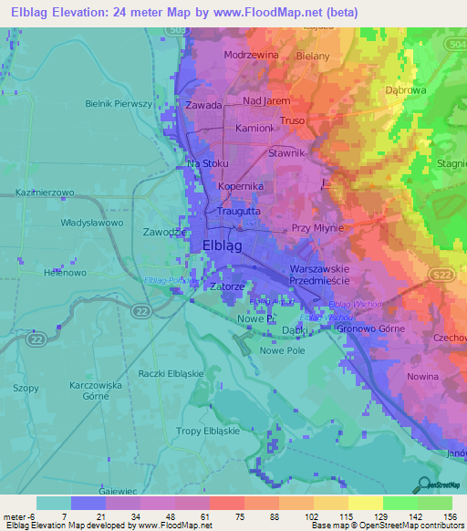 Elblag,Poland Elevation Map