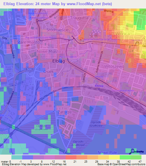 Elblag,Poland Elevation Map