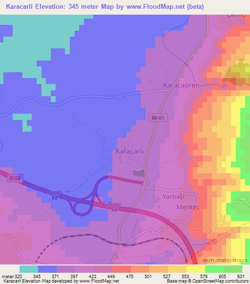 Karacarli,Turkey Elevation Map