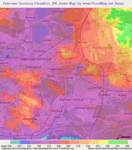 Dabrowa Gornicza,Poland Elevation Map
