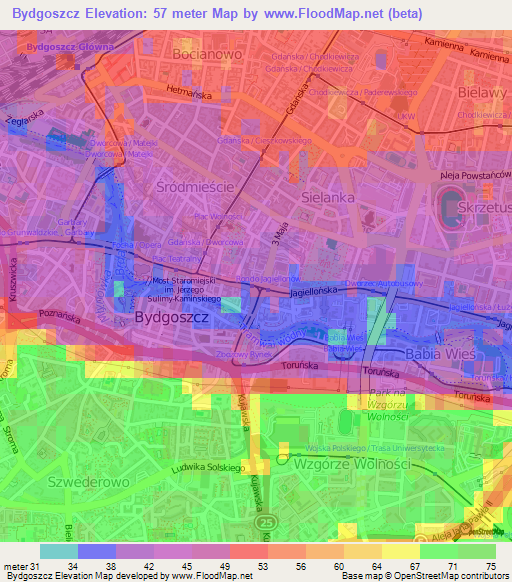 Bydgoszcz,Poland Elevation Map