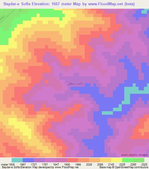 Baydar-e Sofla,Iran Elevation Map