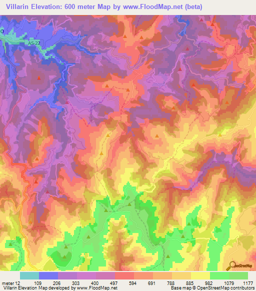 Villarin,Spain Elevation Map