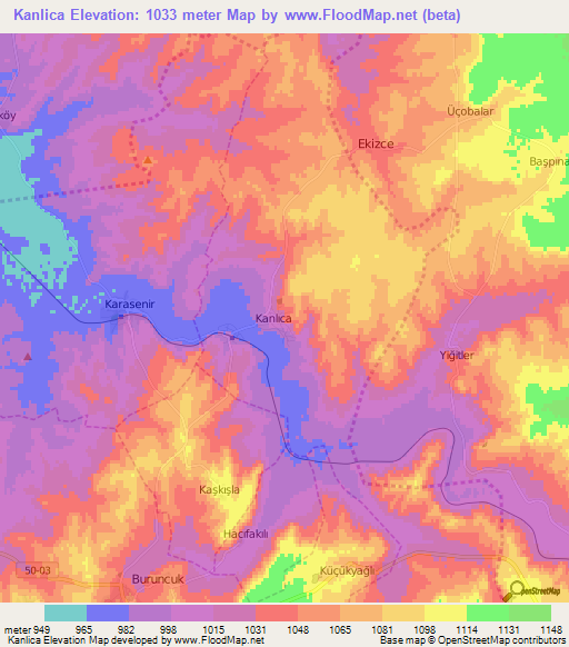 Kanlica,Turkey Elevation Map