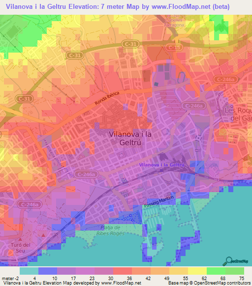 Vilanova i la Geltru,Spain Elevation Map