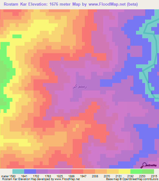 Rostam Kar,Iran Elevation Map