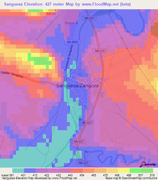 Sanguesa,Spain Elevation Map