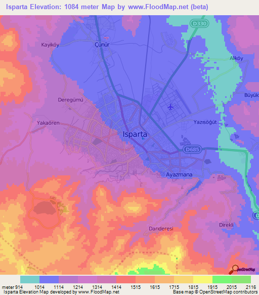 Isparta,Turkey Elevation Map