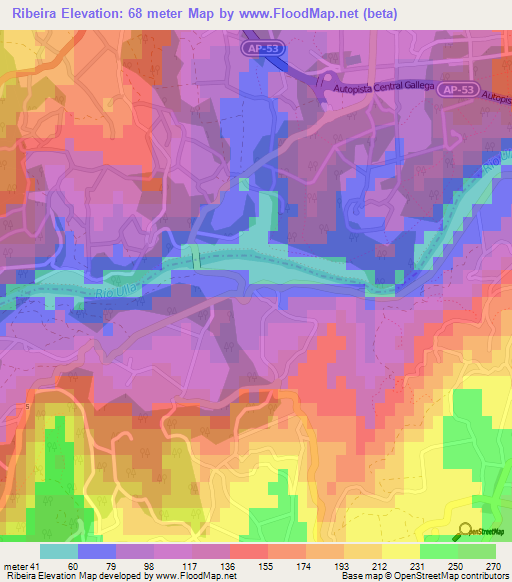 Ribeira,Spain Elevation Map