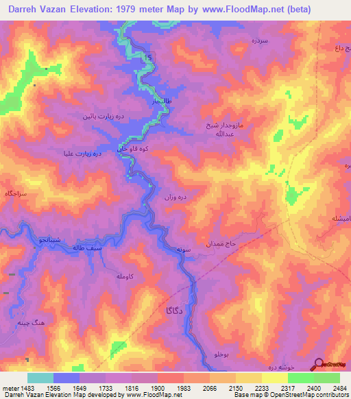 Darreh Vazan,Iran Elevation Map