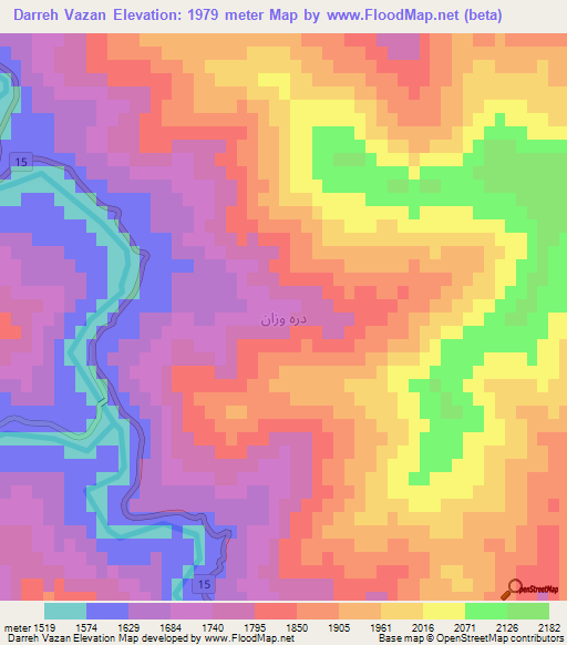 Darreh Vazan,Iran Elevation Map