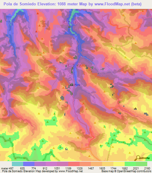 Pola de Somiedo,Spain Elevation Map