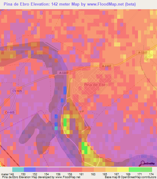 Pina de Ebro,Spain Elevation Map