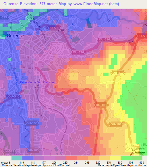Ourense,Spain Elevation Map