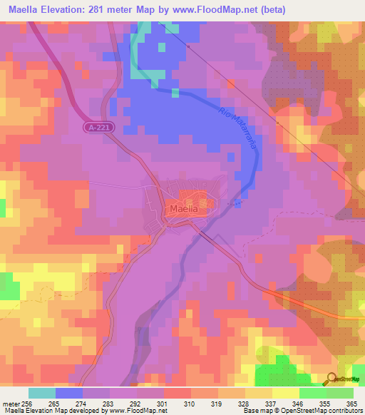 Maella,Spain Elevation Map
