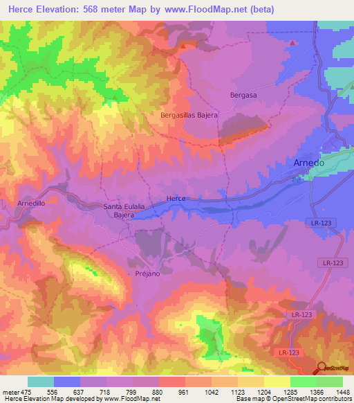 Herce,Spain Elevation Map