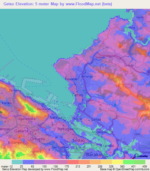 Getxo,Spain Elevation Map