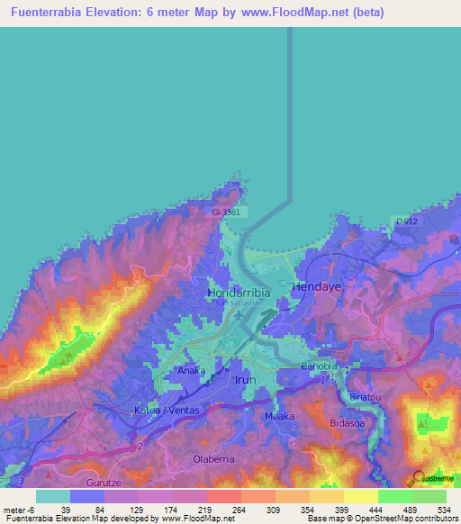 Fuenterrabia,Spain Elevation Map