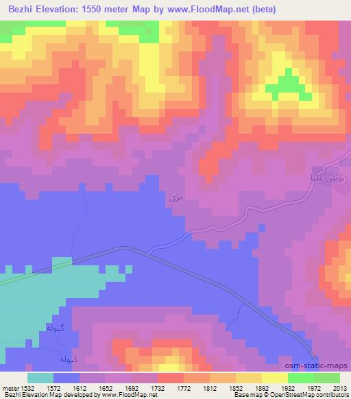 Bezhi,Iran Elevation Map