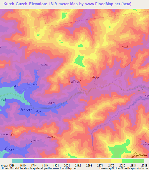 Kureh Guzeh,Iran Elevation Map
