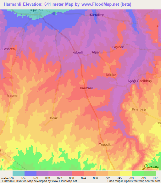 Harmanli,Turkey Elevation Map