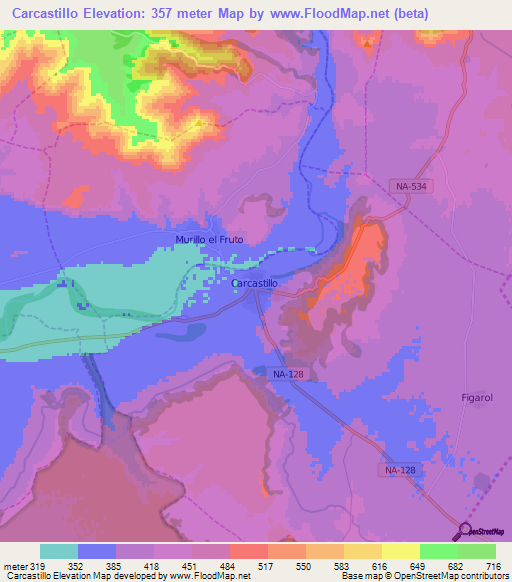 Carcastillo,Spain Elevation Map