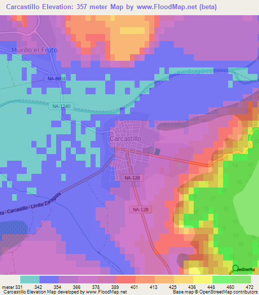 Carcastillo,Spain Elevation Map