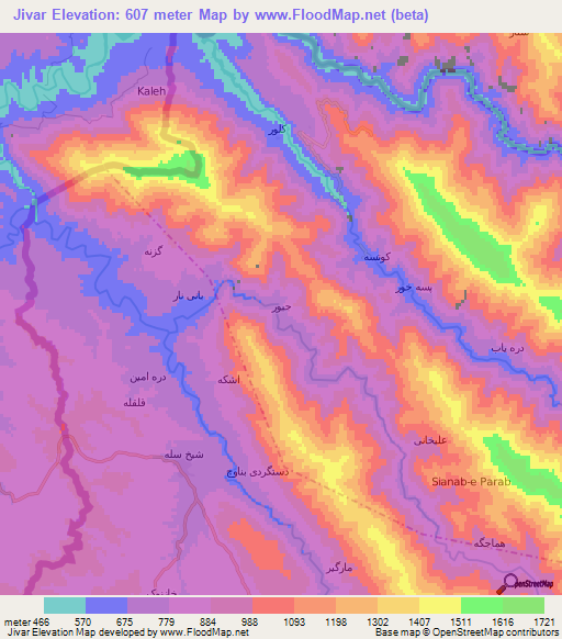 Jivar,Iran Elevation Map