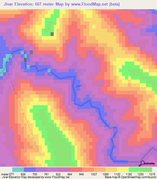 Jivar,Iran Elevation Map