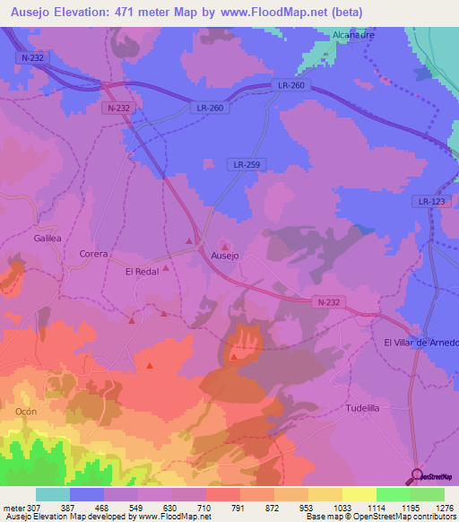 Ausejo,Spain Elevation Map