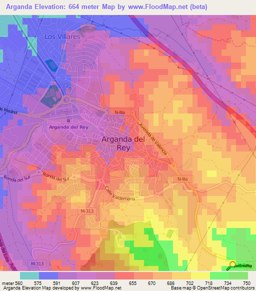 Arganda,Spain Elevation Map