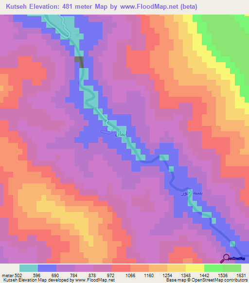Kutseh,Iran Elevation Map