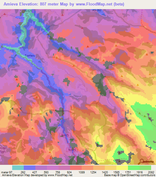 Amieva,Spain Elevation Map