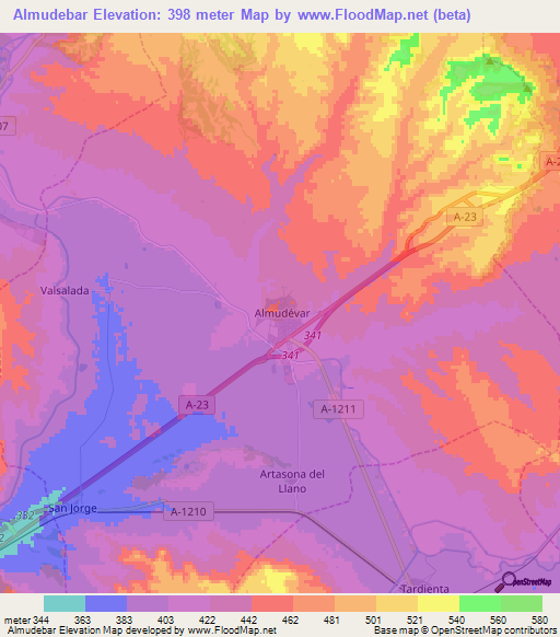 Almudebar,Spain Elevation Map