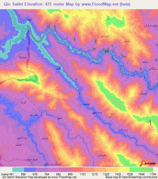Qin Sakht,Iran Elevation Map